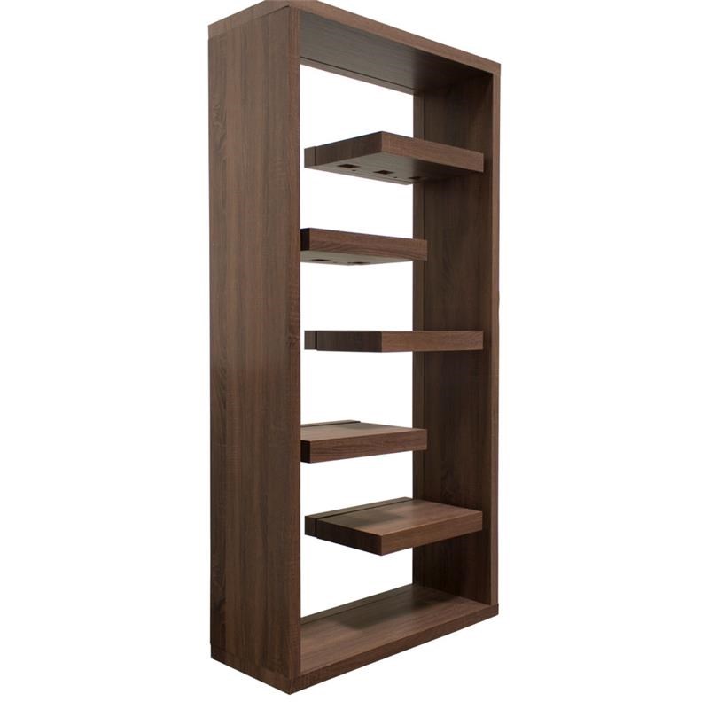 Best Master Mid-Century 5 Shelves Bookcase with Glass Back Panel in Dark Walnut