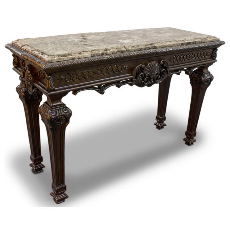 Best Master Traditional Solid Wood and Faux Marble Top Console Table in Cherry