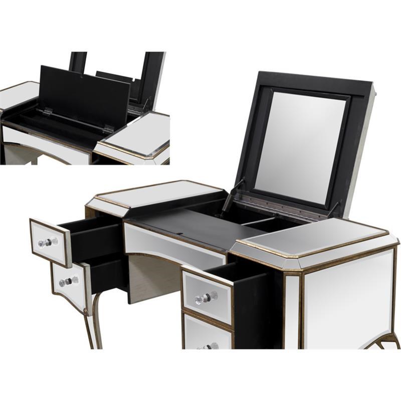 Best Master Solid Wood Jewelry Desk with Mirrored/Gold Trimmings Homesquare