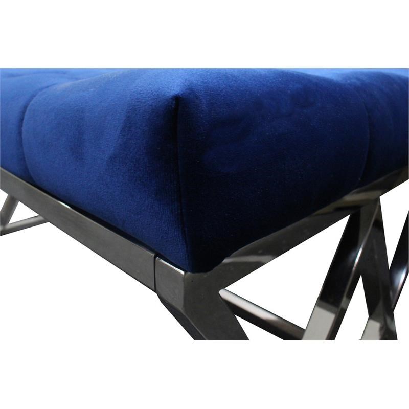 Best Master Tufted Velvet Upholstered Bench with Stainless Steel Frame in Blue