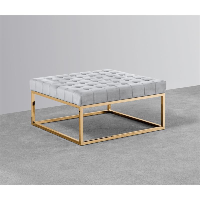 Best Master Velvet Upholstery Square Ottoman Coffee Table Gray/Gold