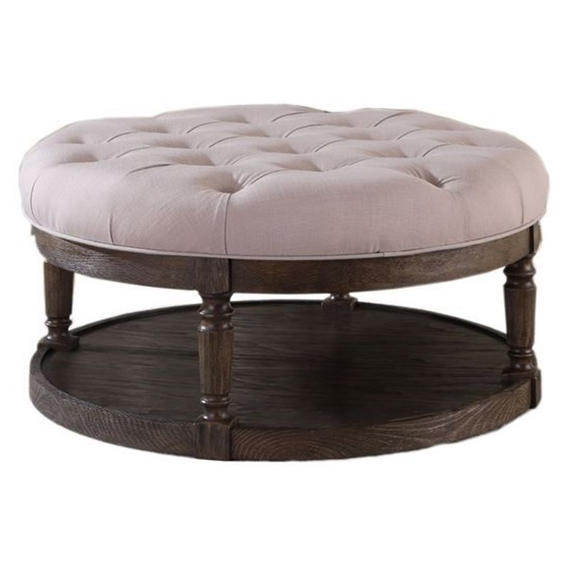 Best Master Tufted Fabric Upholstered, Fabric Round Ottoman