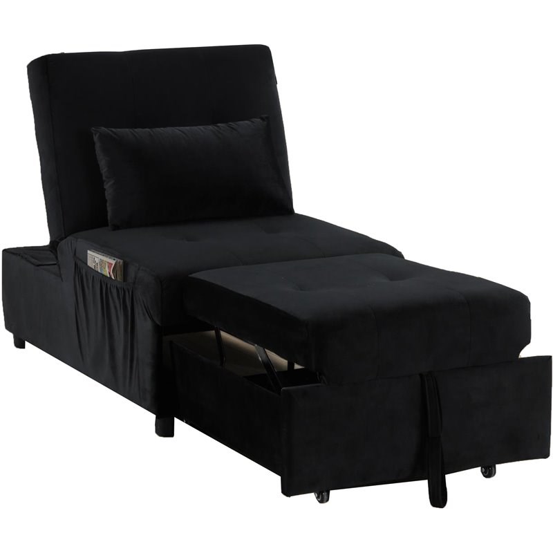 Best Master Furniture Bayani Velvet Adjustable Sleeper Lounge Chaise in Black