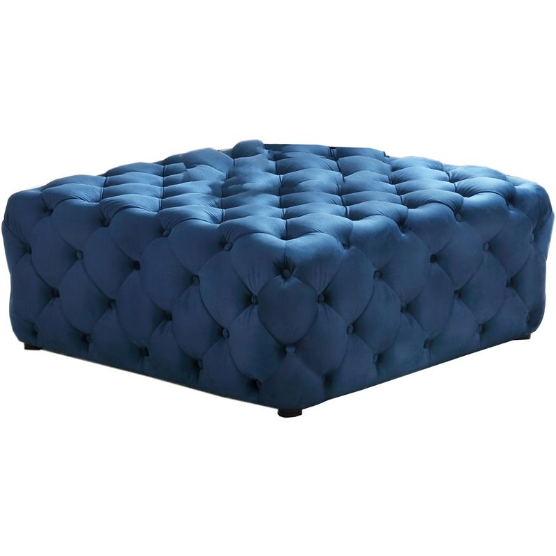 Best Master Furniture Kelly Square Transitional Velvet Fabric Ottoman in Navy