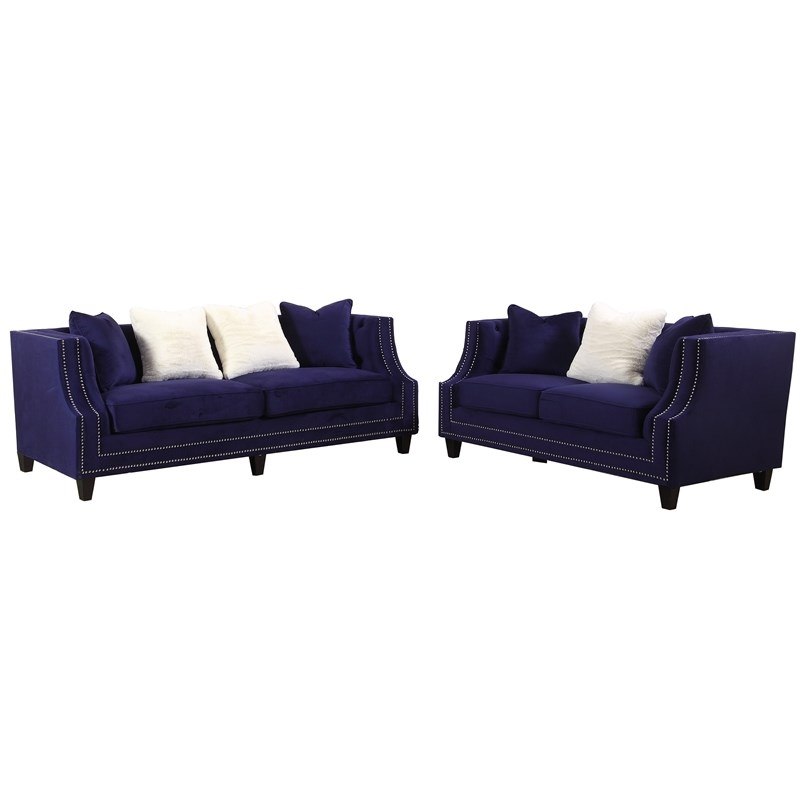 Marylou 2-Piece Velvet Sofa and Loveseat Set in Blue