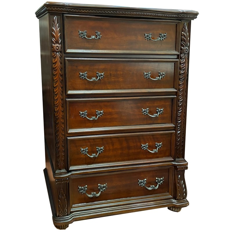 Bessy Traditional Cherry Wood 5-Drawer Chest