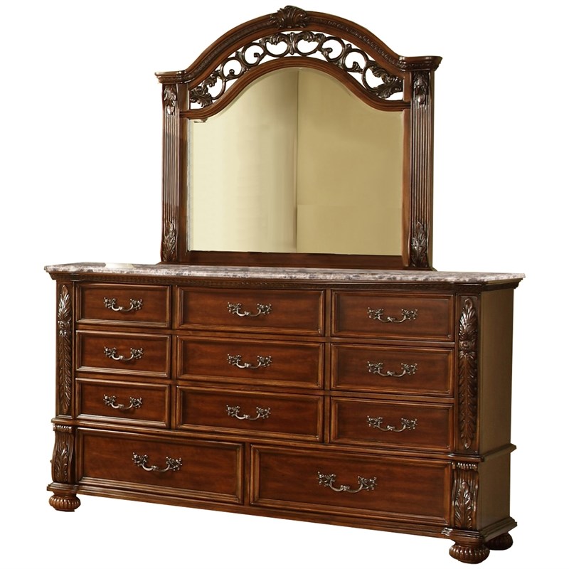 Bessy Traditional Cherry Wood Dresser and Mirror Homesquare