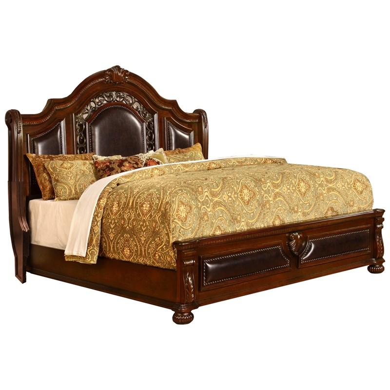 Bessy Traditional Cherry Wood King Platform Bed Homesquare 7915