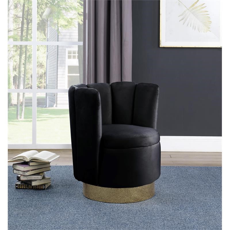 Ellis Velvet Upholstered Swivel Accent Chair in Black Velvet