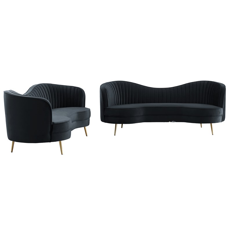 Wallace 2-piece Modern Velvet Sofa and Loveseat Set in Black