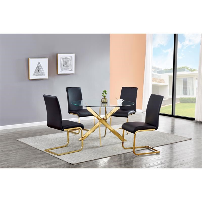 Alison Modern Round Glass Dining Table in Gold