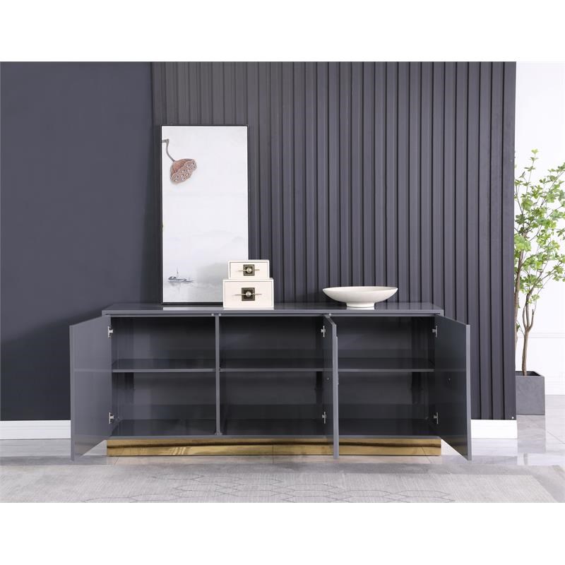 Maria Modern High Gloss Lacquer Wood Sideboard in Gray