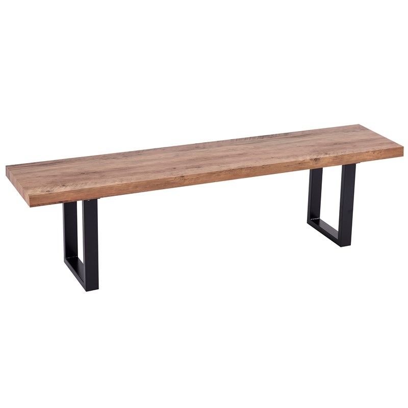 Bazely Industrial Chic Rectangular Oak Wood Dining Bench with Black Base