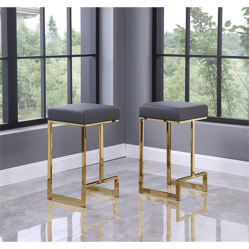 Dorrington Faux Leather Backless, Leather Counter Height Stools With Gold Legs