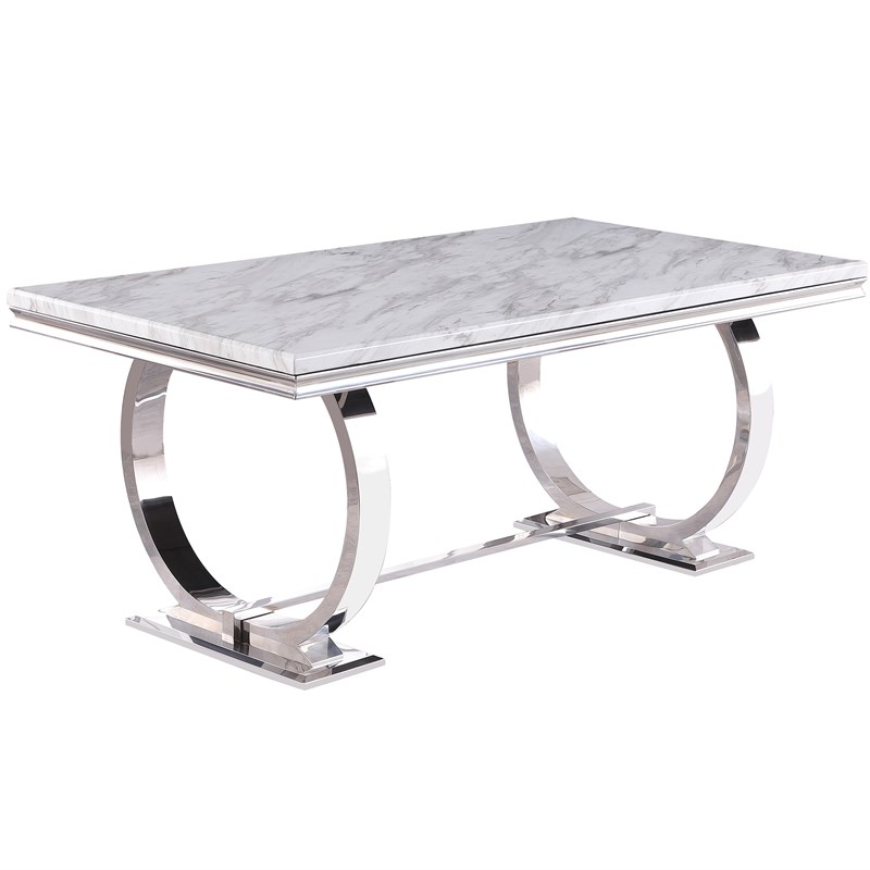 Layla Modern White Faux Marble Rectangular Dining Table