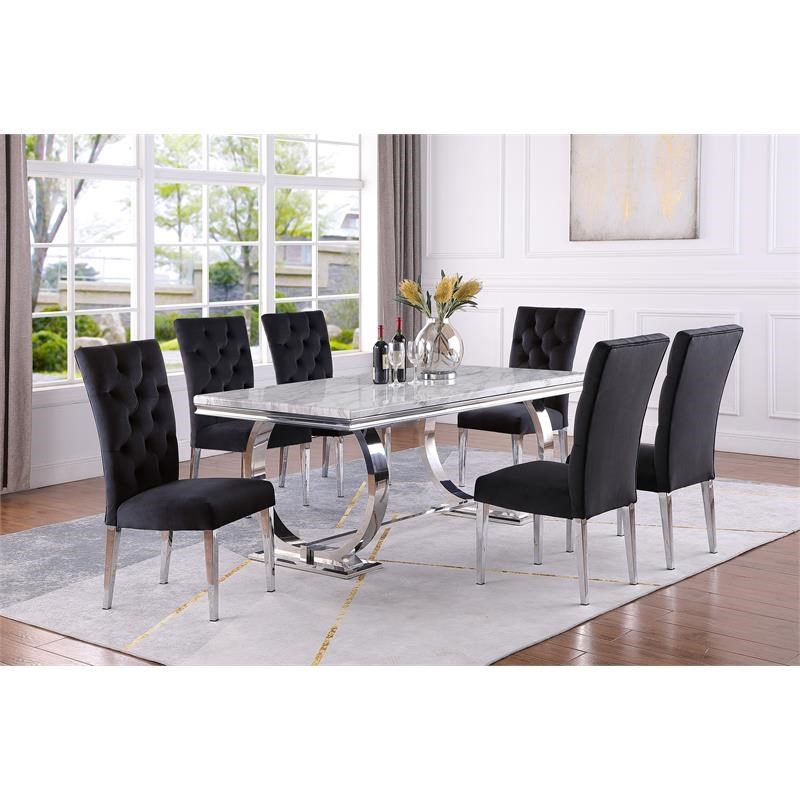 Layla Modern White Faux Marble Rectangular Dining Table