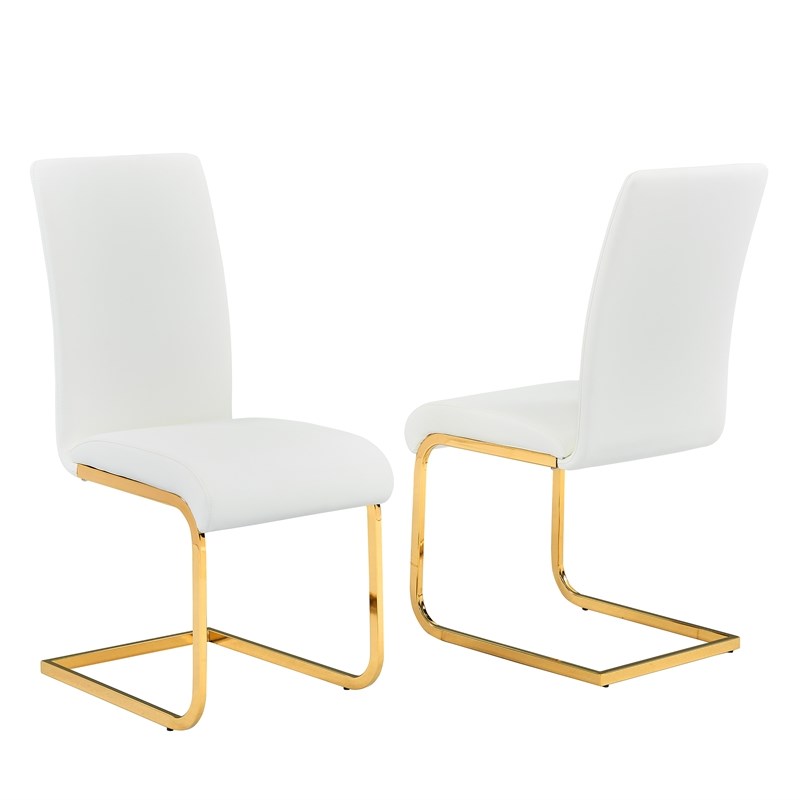Alison Faux Leather Chrome Dining Side Chair in White/Gold (Set of 2)