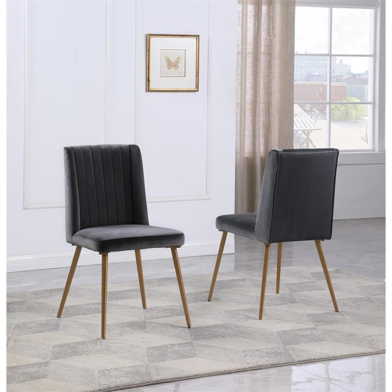 Newport Gray Velvet Dining Chairs with Gold Legs(Set of 2)