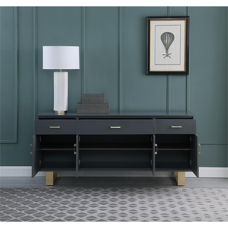 Tyrion Gray Lacquer Sideboard with Gold Accents