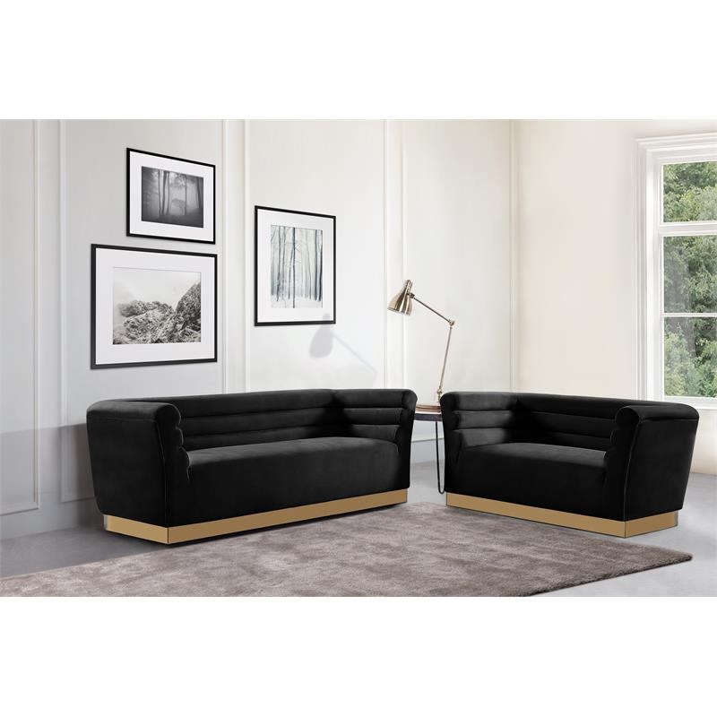 Livingston Black Velour Sofa with Gold Trim