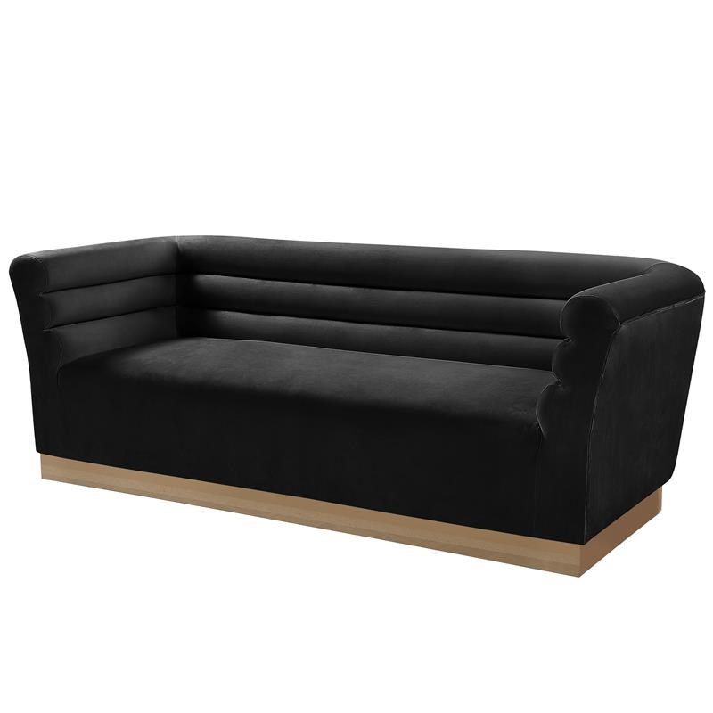 Livingston Black Velour Sofa with Gold Trim