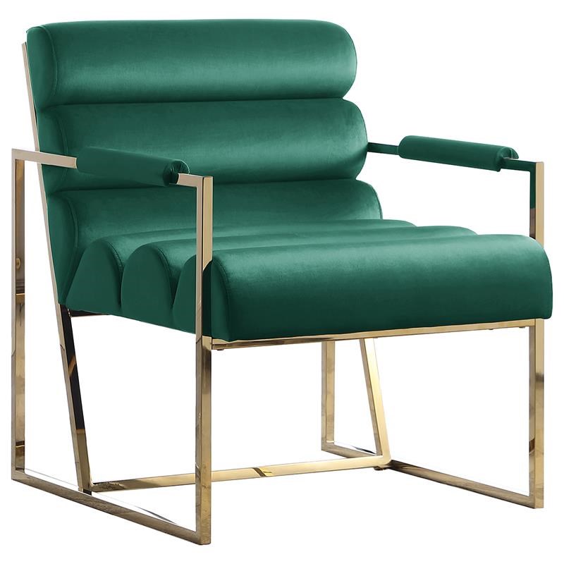 Lennox Green Velvet Arm Chair in Gold
