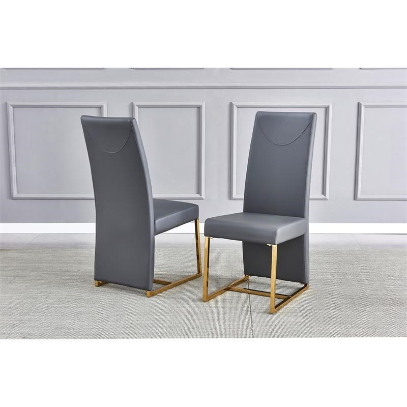 Best Master Furniture Padraig Gray Faux Leather Side Chairs in Gold (Set of 2)