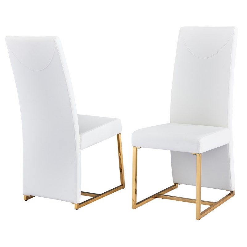 Best Master Furniture Padraig White Faux Leather Side Chairs in Gold (Set of 2)