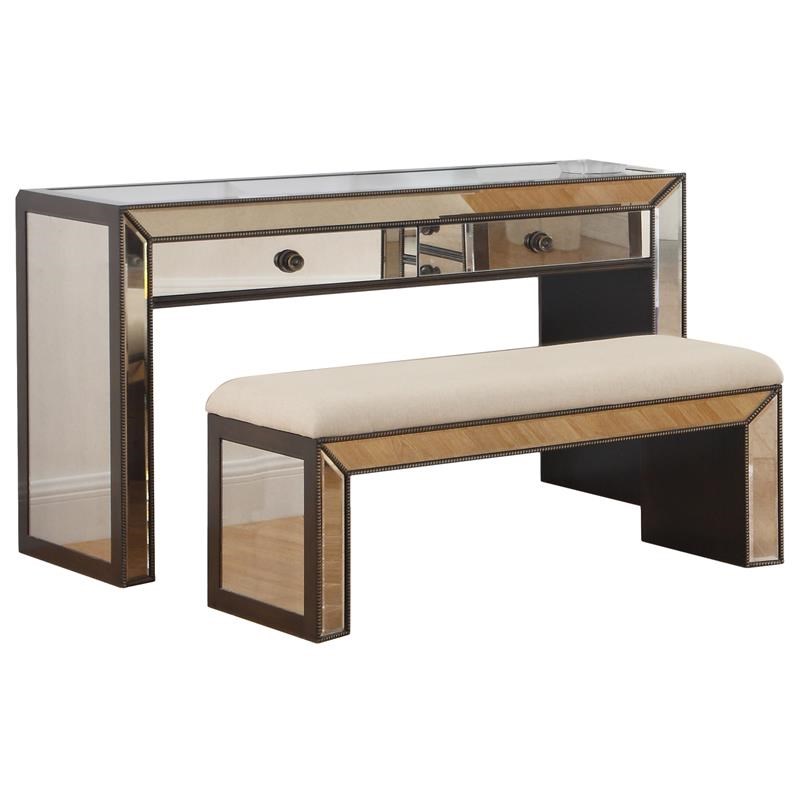 Best Master Furniture Arthur Hazelnut Mirroed Console Table with Bench