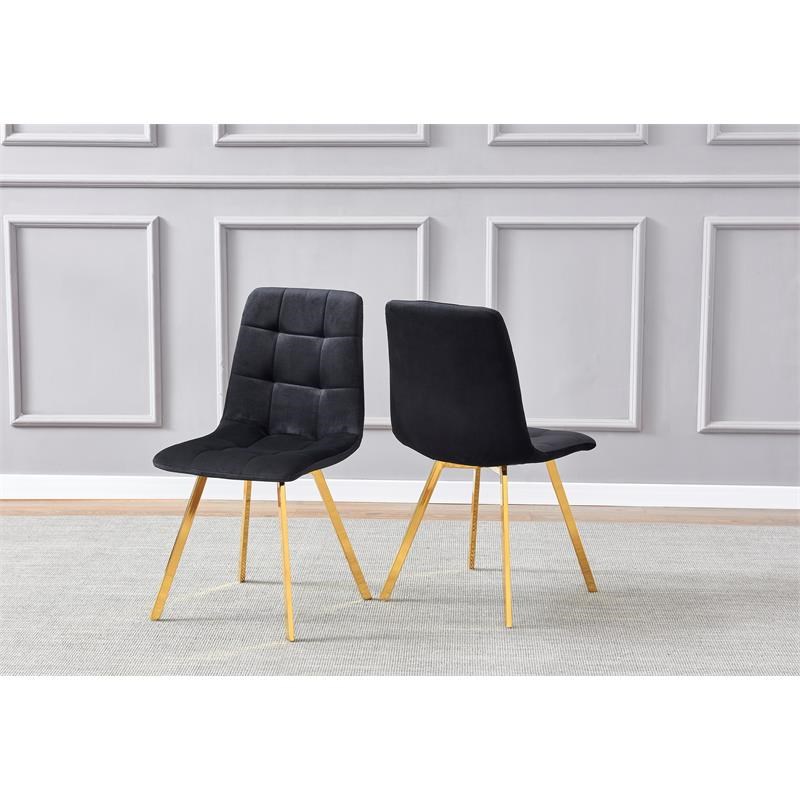 Huey Black Velvet Fabric Side Chairs in Gold (Set of 4)
