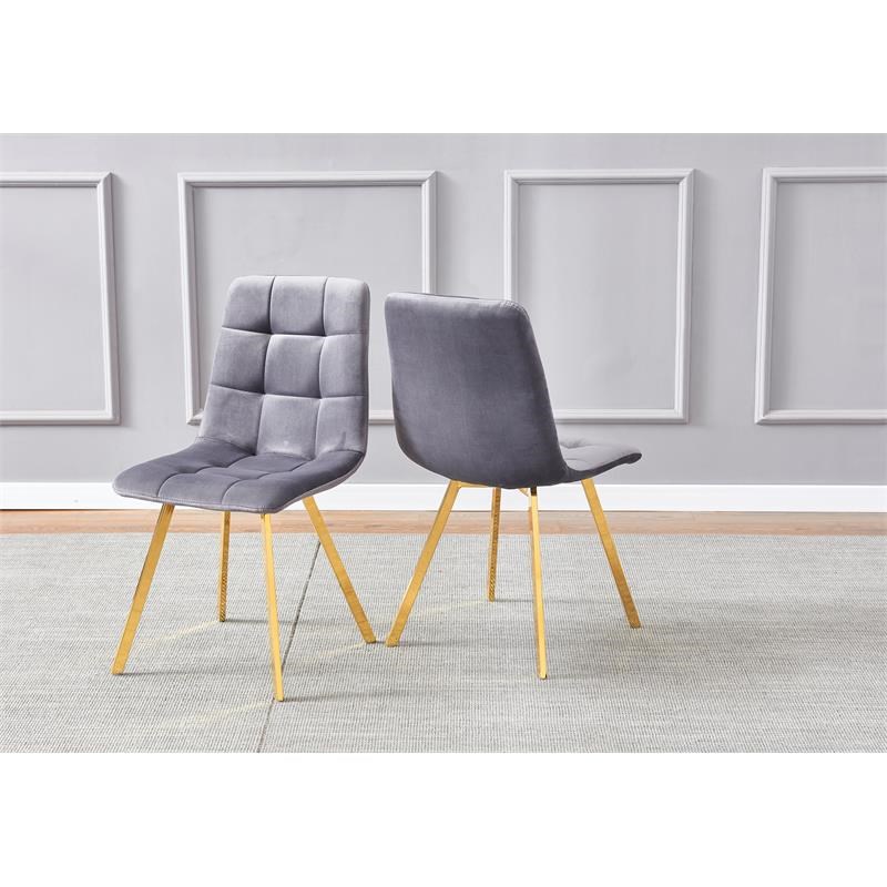 Huey Gray Velvet Fabric Side Chairs in Gold (Set of 4)