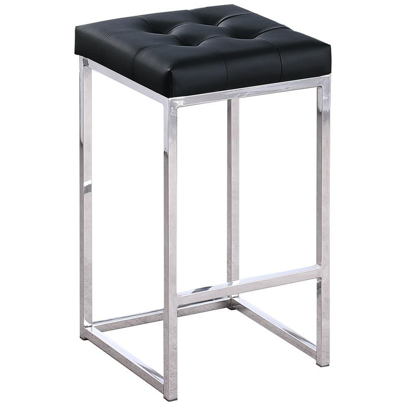 Jersey Black Faux Leather Counter Height Stool in Silver (Set of 2)
