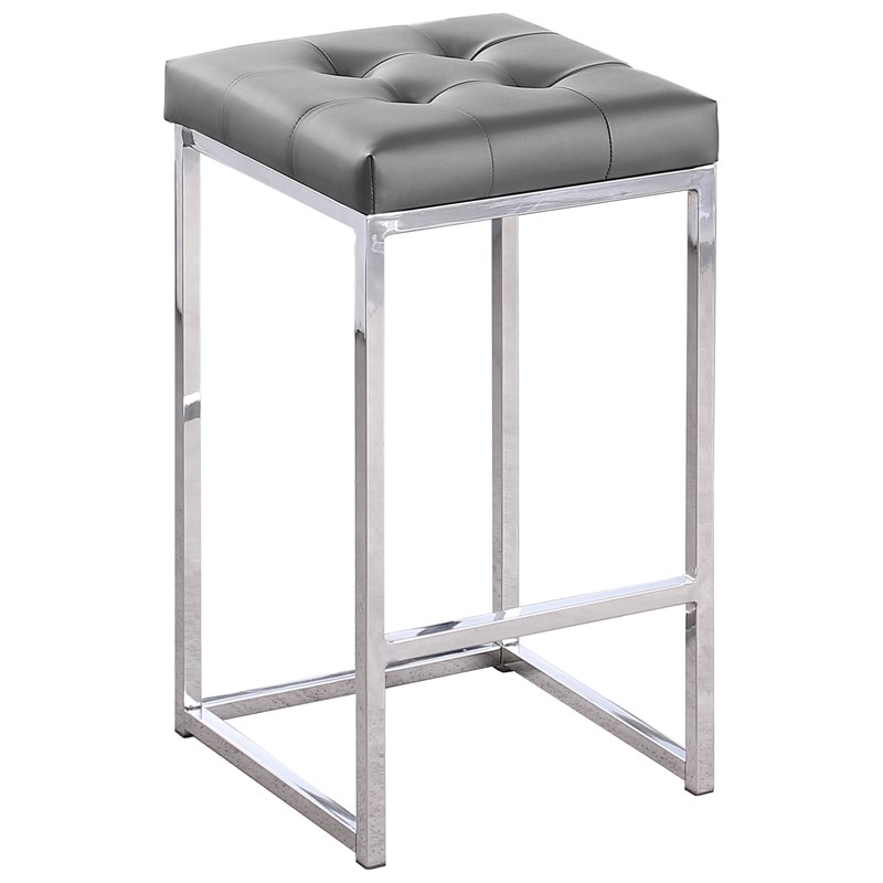 Jersey Gray Faux Leather Counter Height Stool in Silver (Set of 2)