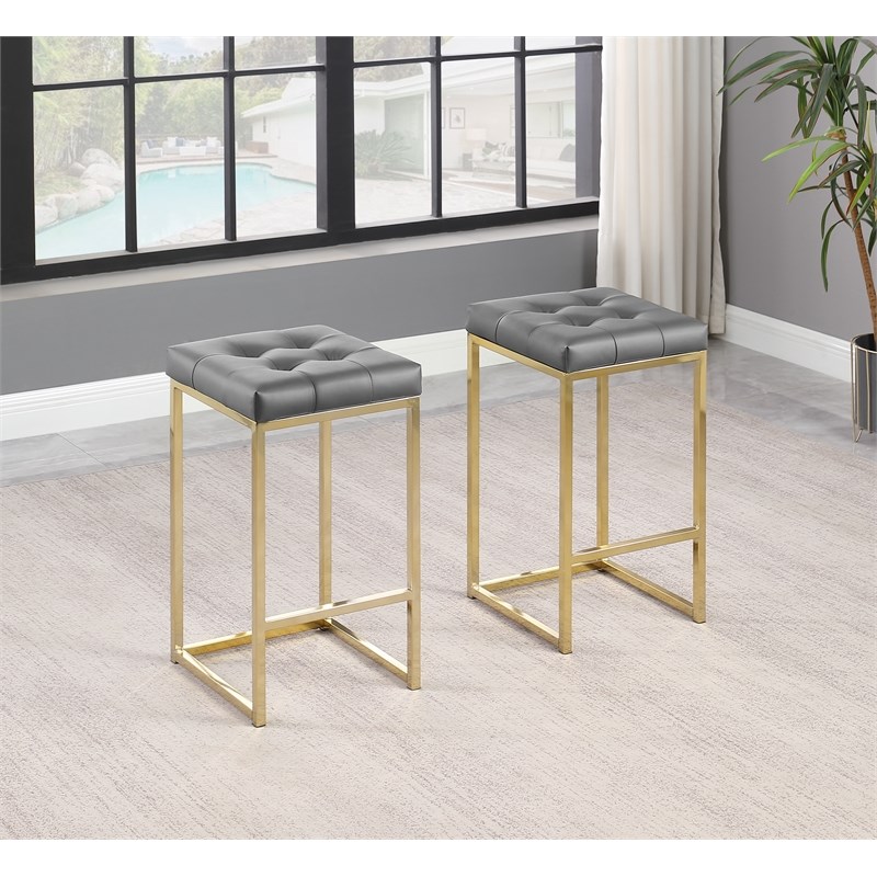 Jersey Gray Faux Leather Counter Height Stool in Gold (Set of 2)