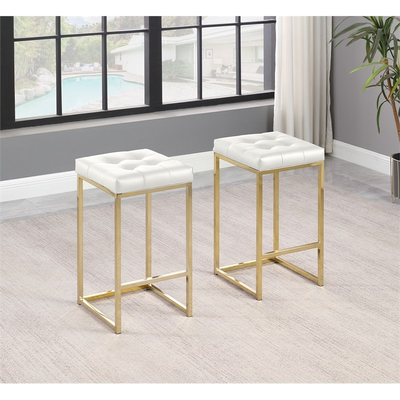 Jersey White Faux Leather Counter Height Stool in Gold (Set of 2)
