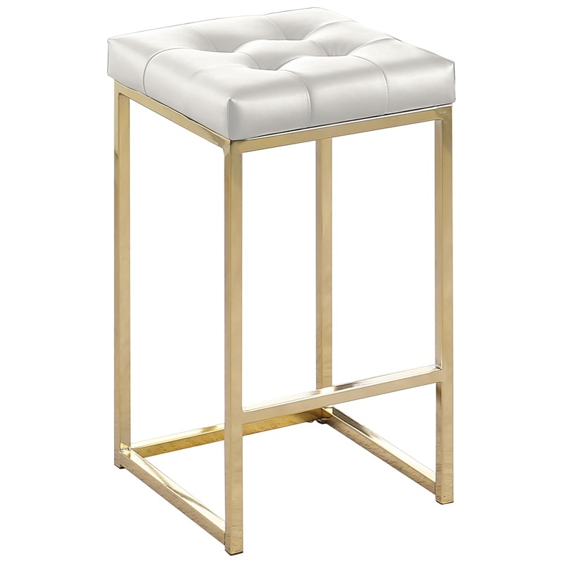 Jersey White Faux Leather Counter Height Stool in Gold (Set of 2)