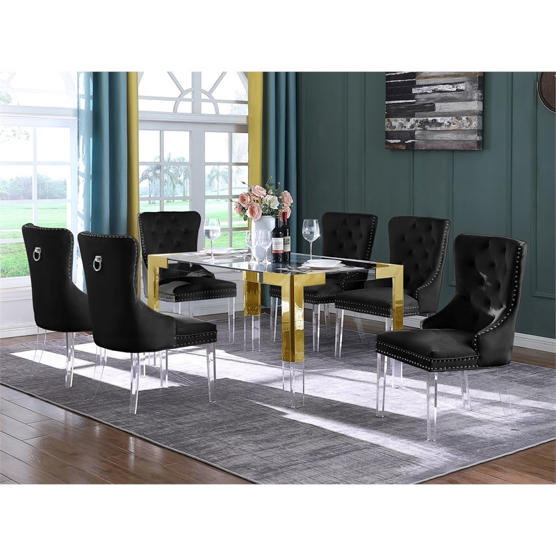 Leah Black Tufted Velvet with Acrylic Leg Dining Chairs (Set of 2)
