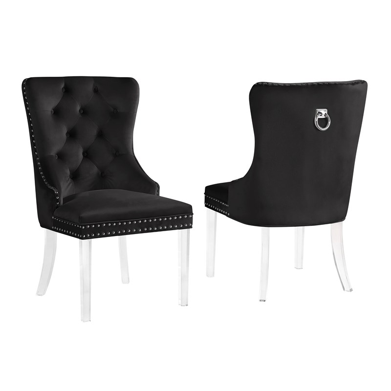 Leah Black Tufted Velvet with Acrylic Leg Dining Chairs (Set of 2)