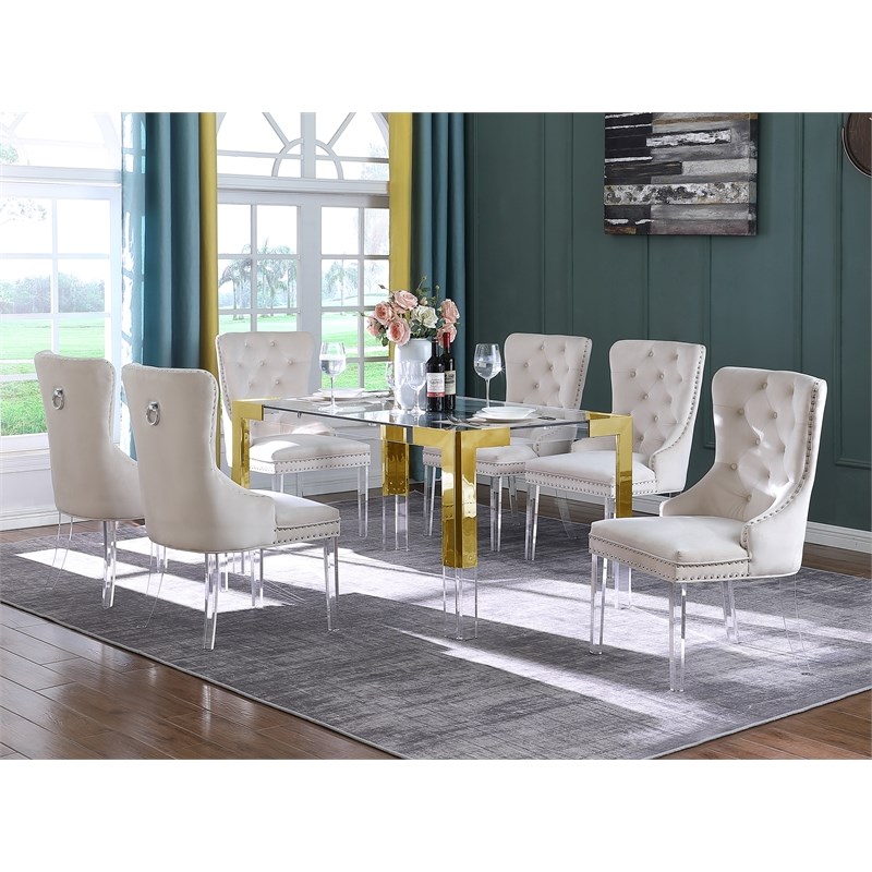Leah Beige Tufted Velvet with Acrylic Leg Dining Chairs (Set of 2)