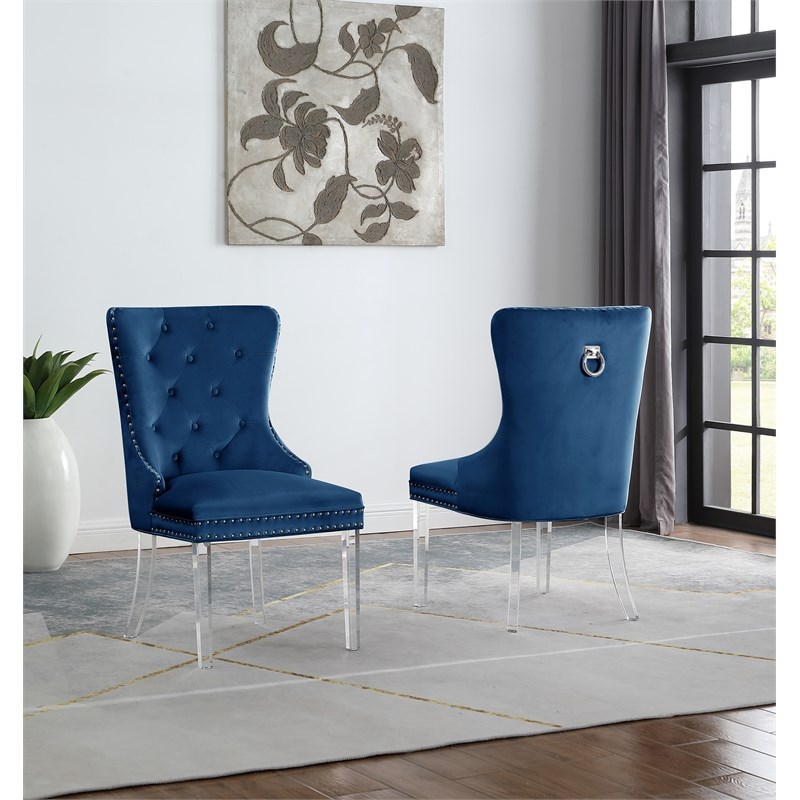 Leah Blue Tufted Velvet with Acrylic Leg Dining Chairs (Set of 2)