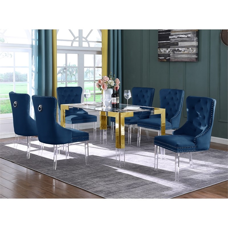 Leah Blue Tufted Velvet with Acrylic Leg Dining Chairs (Set of 2)