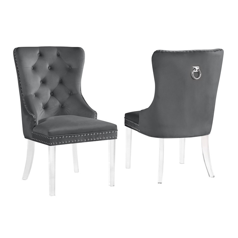 Leah Gray Tufted Velvet with Acrylic Leg Dining Chairs (Set of 2)