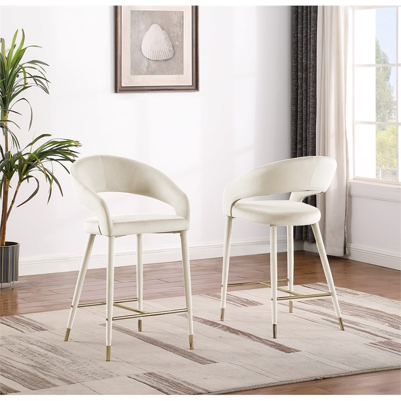 Jacques Velvet Cream Counter Height Dining Chairs (Set of 2)