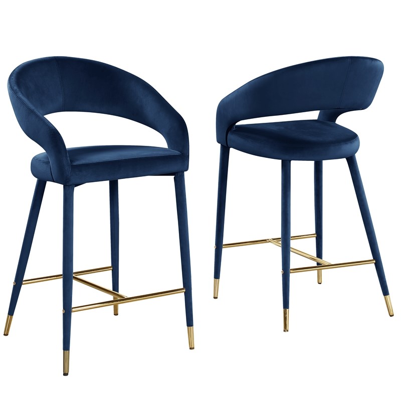 Jacques Velvet Navy Counter Height Dining Chairs (Set of 2)