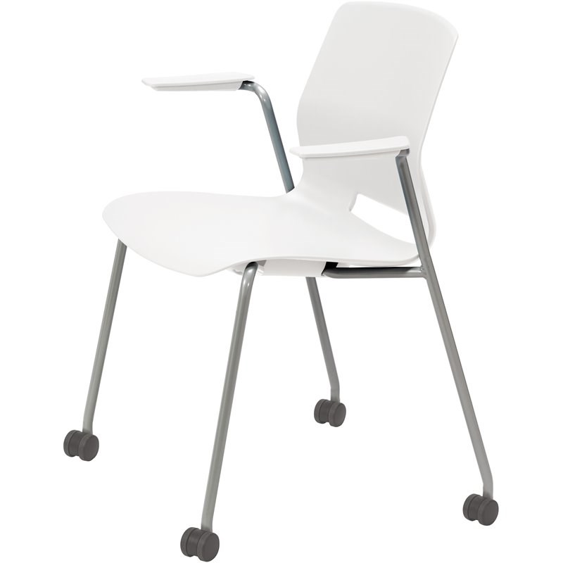 Olio Designs Lola Plastic Stackable Mobile Arm Chair in White