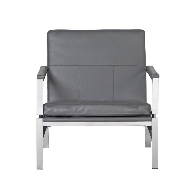 Studio Designs Home Atlas Bonded Leather Accent Arm Chair in Gray/Chrome