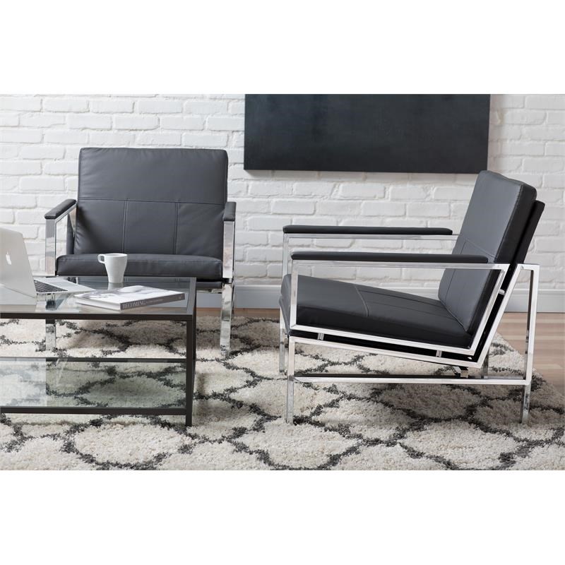 Studio Designs Home Atlas Bonded Leather Accent Arm Chair in Gray/Chrome