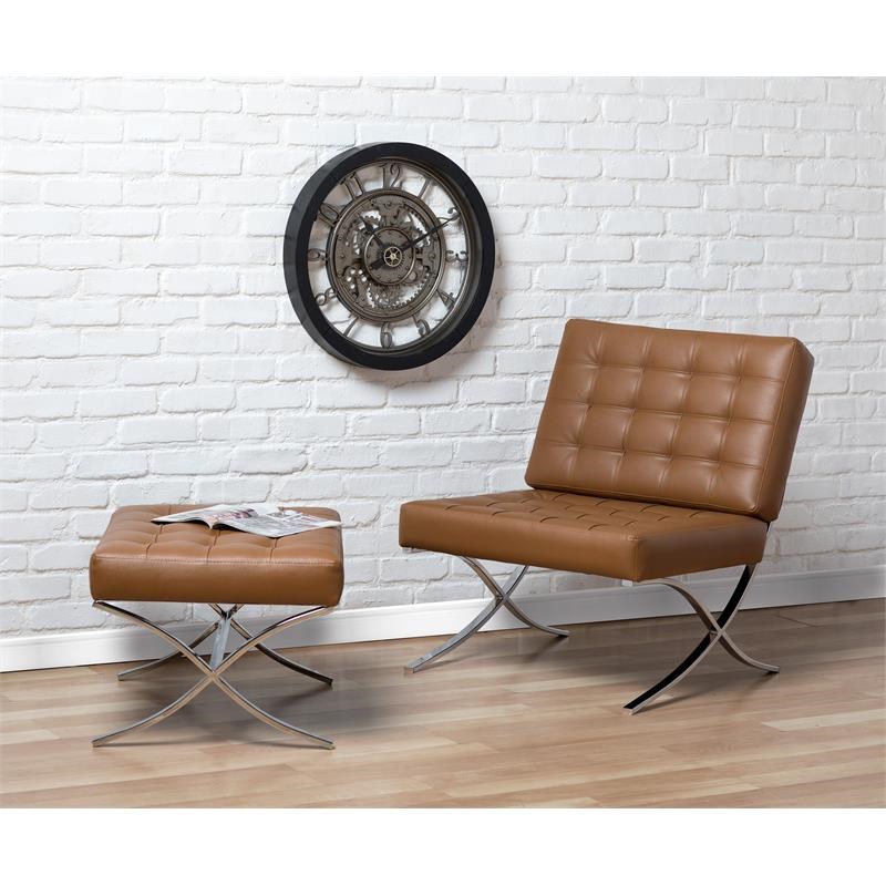 Studio Designs Home Atrium Leather and Metal Accent Chair in Caramel/Chrome
