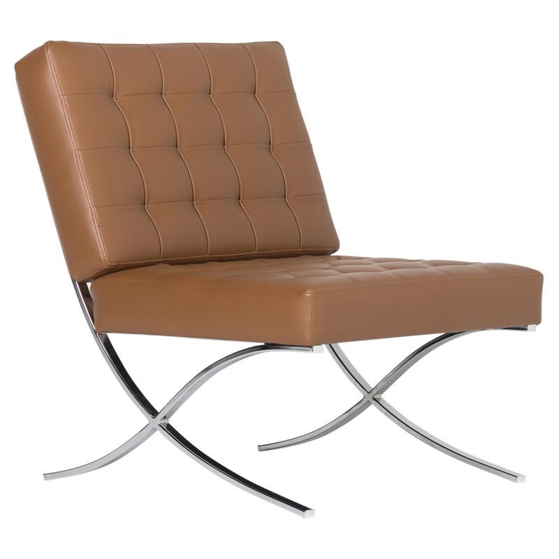 Studio Designs Home Atrium Leather and Metal Accent Chair in Caramel/Chrome