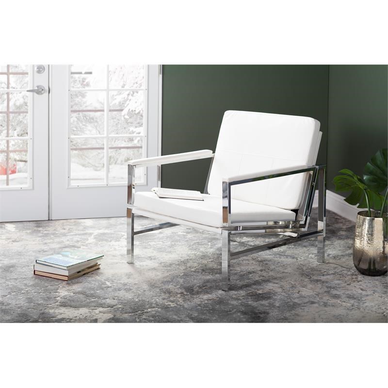 Studio Designs Home Atlas Bonded Leather Accent Arm Chair in White/Chrome